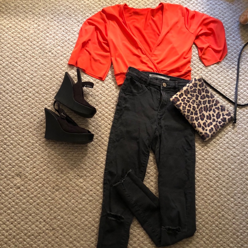 Black High Waist Ripped Zara Jeans/Jeggings